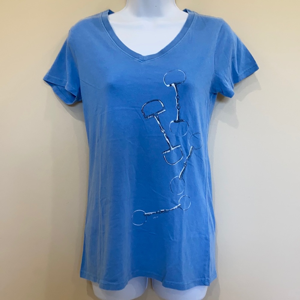Stirrups Clothing Bit T-Shirt Short sleeve V-neck Blue Size Medium